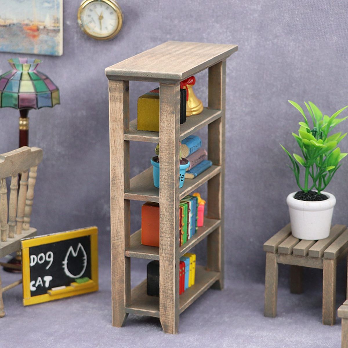 1/12 Dollhouse Miniatures Wooden Flower Book Shelf Display