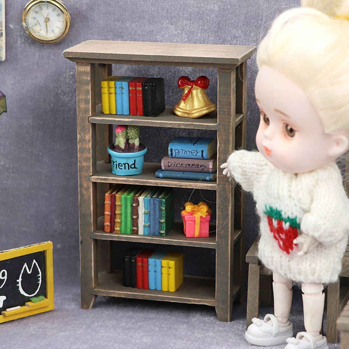 1/12 Dollhouse Miniatures Wooden Flower Book Shelf Display