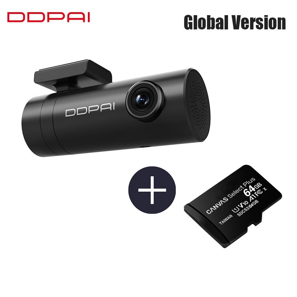 Global Version   DDPai Mini Dash Cam  Drive Recorder Parking Monitoring Tool 1080P High Definition Motion Detection Wide Angle Camera Car Surveillance Protection Gifts for Vehicles with 64G TF Card