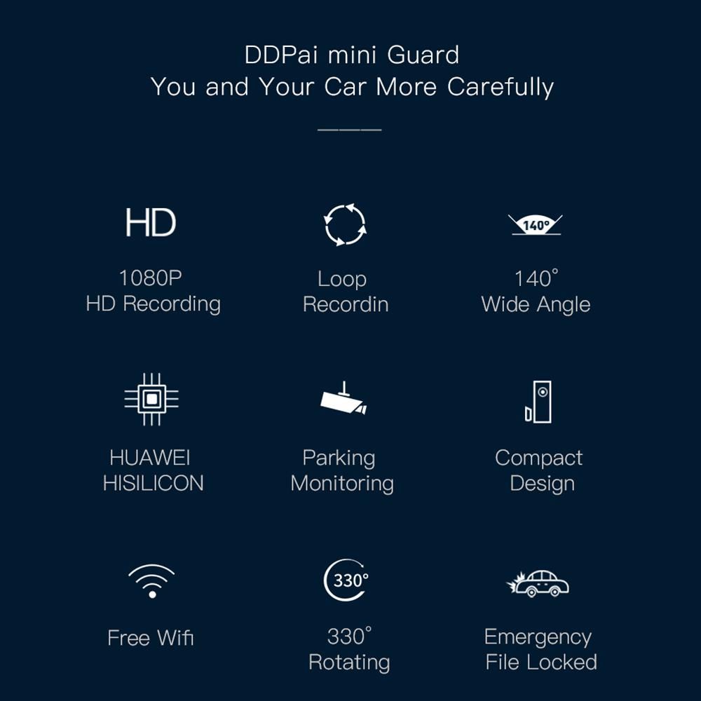 Global Version   DDPai Mini Dash Cam  Drive Recorder Parking Monitoring Tool 1080P High Definition Motion Detection Wide Angle Camera Car Surveillance Protection Gifts for Vehicles with 64G TF Card