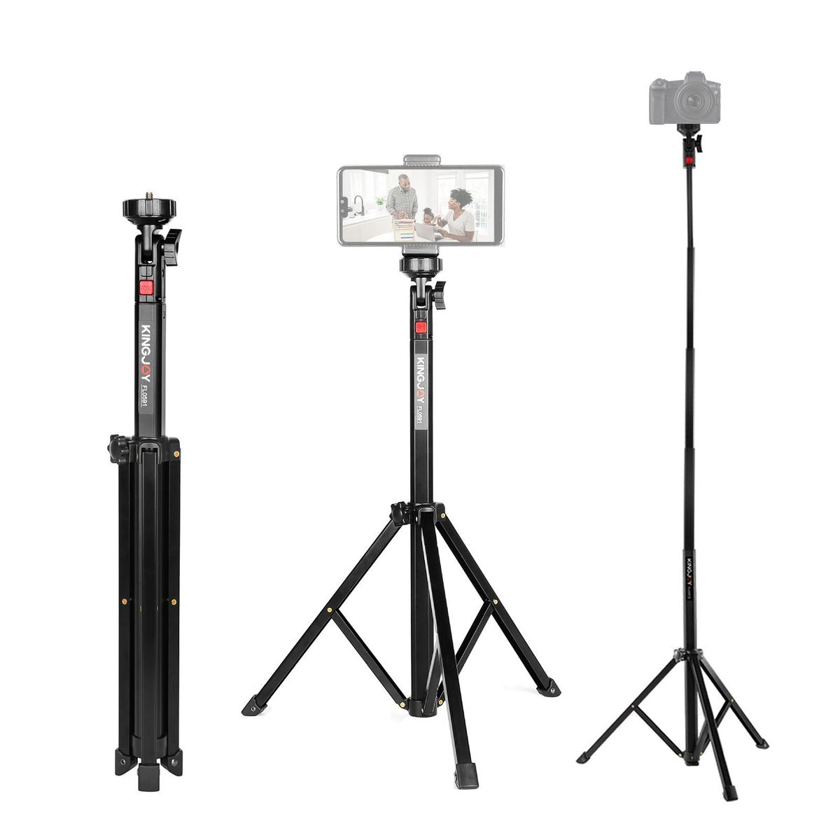 KINGJOY FL0591 56.4-inch Foldable Tripod Stand Aluminum Alloy 3kg/6.6lbs Load Capacity Compatible with Camera Phone Gimbals LED Light