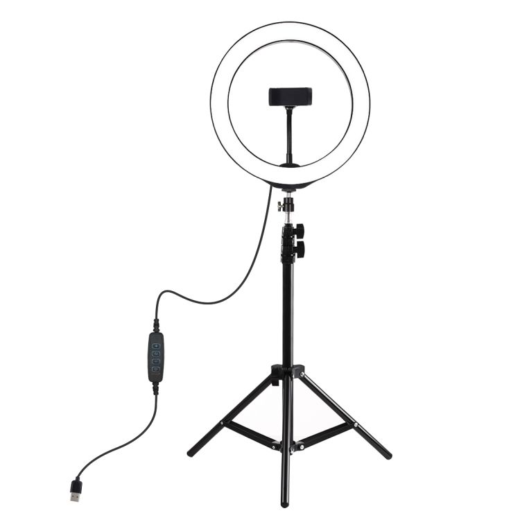 1.1m Tripod+10 Inch LED Ring Vlogging Video Light Broadcast