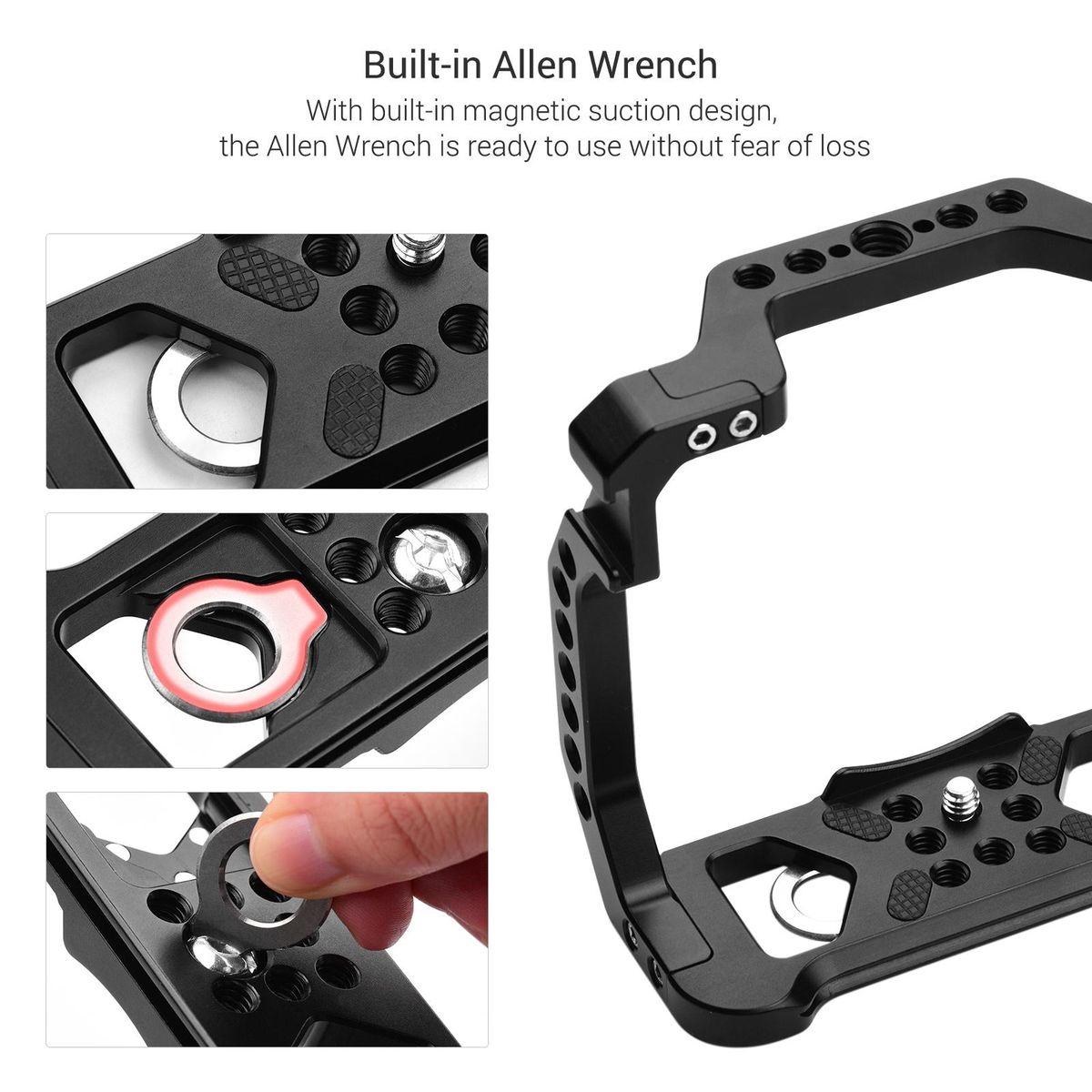 Andoer Aluminum Alloy Camera Cage Replacement for Canon EOS R5 R6 DSLR camera with 1/4 Inch Screw Holes Dual Cold Shoe Mounts Camera Video Rig