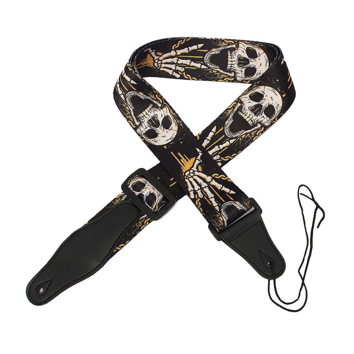 Nylon Guitar Strap PU Leather Ends Folk Horror Skull For Electric Bass Acoustic
