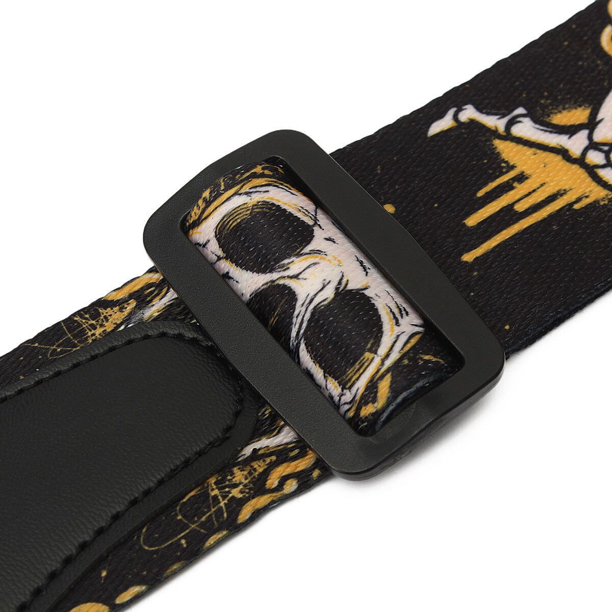 Nylon Guitar Strap PU Leather Ends Folk Horror Skull For Electric Bass Acoustic