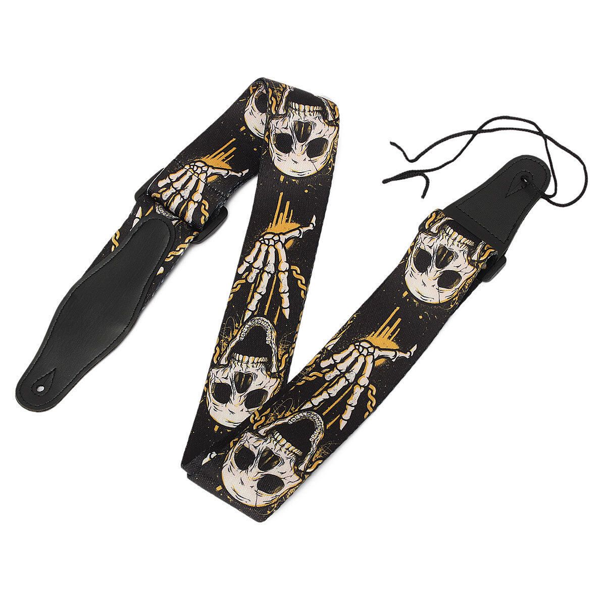 Nylon Guitar Strap PU Leather Ends Folk Horror Skull For Electric Bass Acoustic