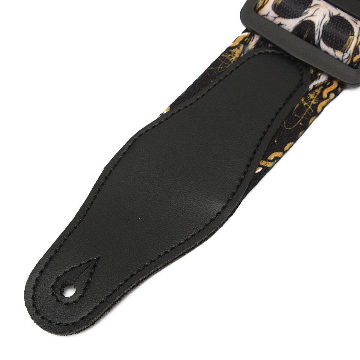 Nylon Guitar Strap PU Leather Ends Folk Horror Skull For Electric Bass Acoustic