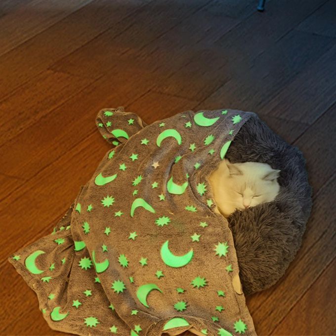 Soft Pet Blanket Luminous Cat Dog Bed Glow Plush Bath Towel Mat For