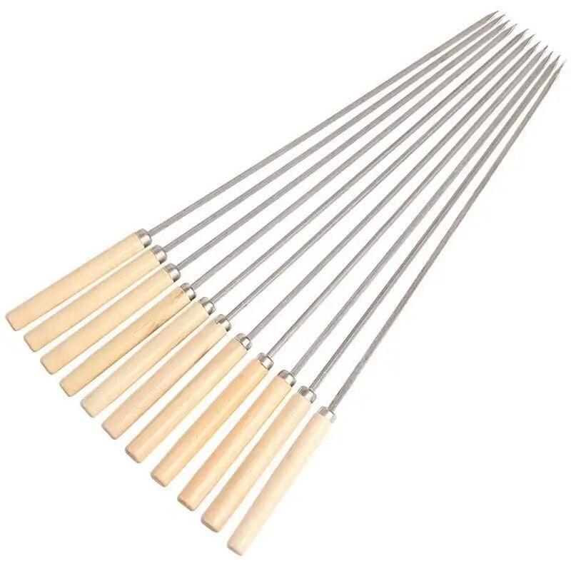 20pcs Reusable Flat Stainless Steel Barbecue Skewers Bbq Needle Stick For Outdoor Picnic Tools Cooking Tools 3pcs Meat Skewer