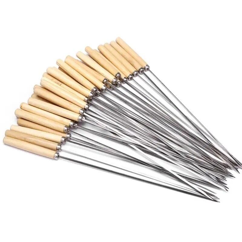20pcs Reusable Flat Stainless Steel Barbecue Skewers Bbq Needle Stick For Outdoor Picnic Tools Cooking Tools 3pcs Meat Skewer