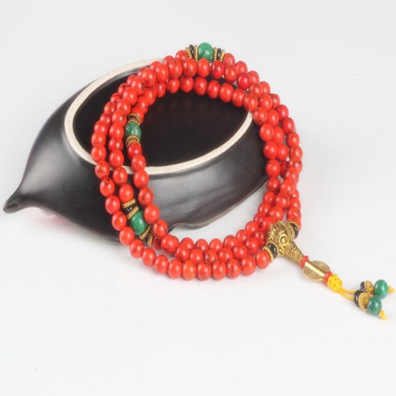 Sennier 108 Red Coral Bracelet Natural Stone Beads Mala