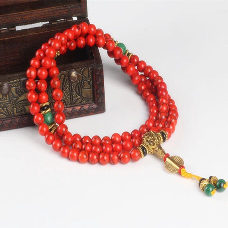 Sennier 108 Red Coral Bracelet Natural Stone Beads Mala