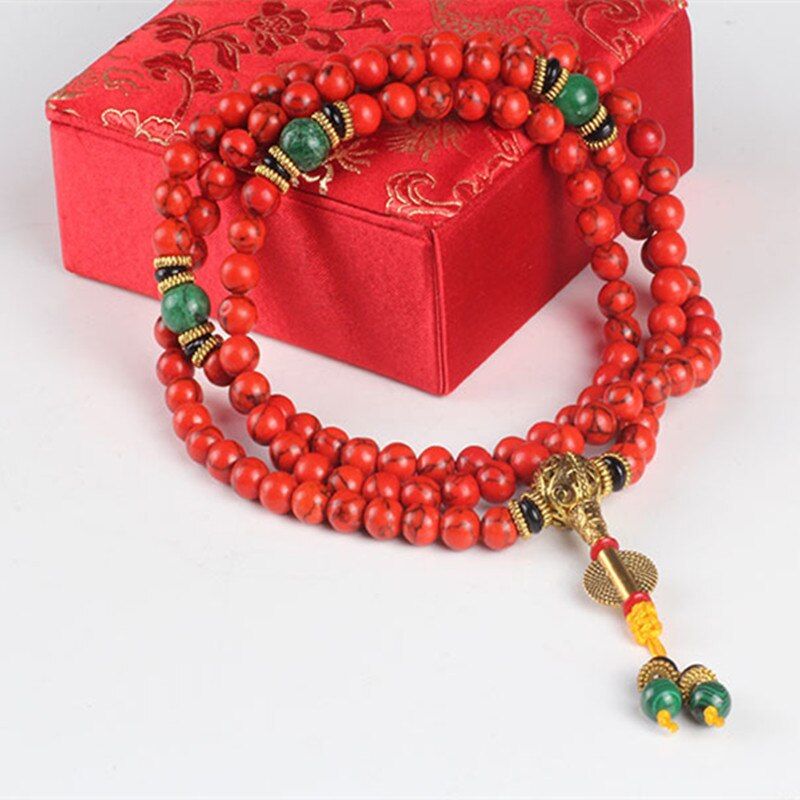 Sennier 108 Red Coral Bracelet Natural Stone Beads Mala