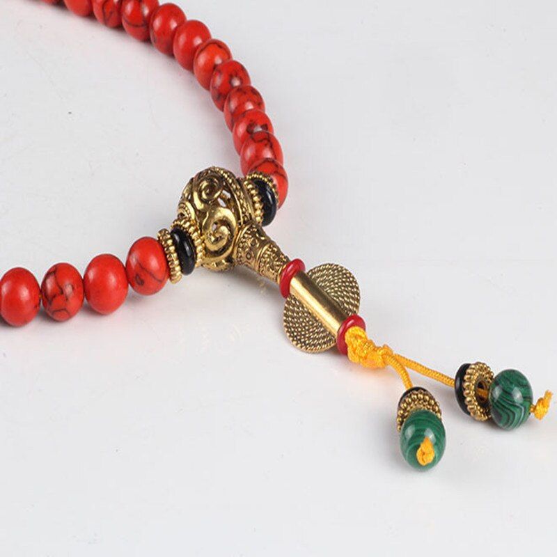 Sennier 108 Red Coral Bracelet Natural Stone Beads Mala