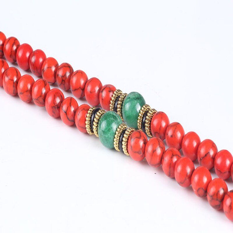 Sennier 108 Red Coral Bracelet Natural Stone Beads Mala