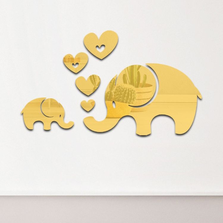 6pcs /Set Acrylic Mirror Stereo Wall Stickers Elephant