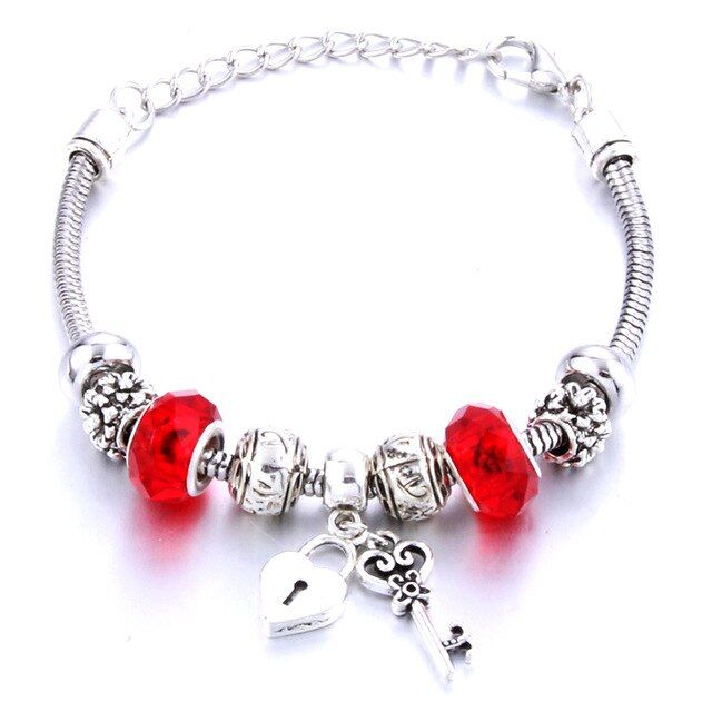 Antique Heart-shaped Key Lock Charm Bracelets For Women Diy