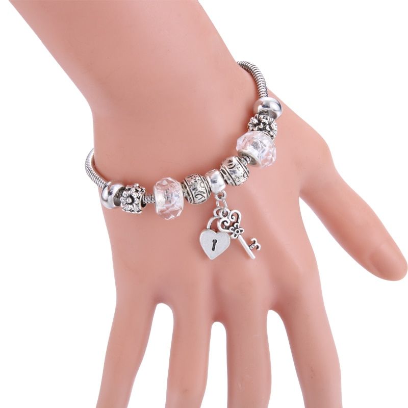 Antique Heart-shaped Key Lock Charm Bracelets For Women Diy