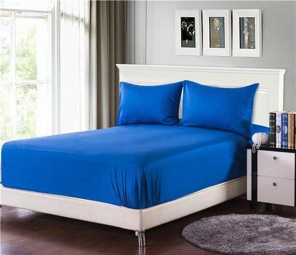 Fitted Sheet  Mattress Protector With 2 Pillow Cases-blue