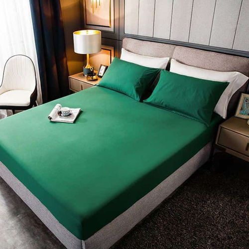 Fitted Sheet Mattress Protector With 4 Pillow Cases -Green