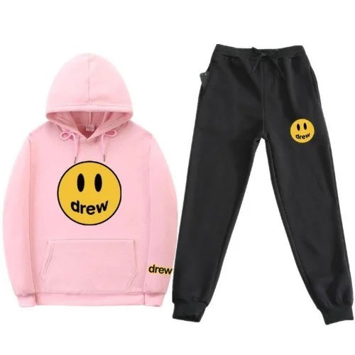 Drew Print Black Jogger And Pink Hoodie