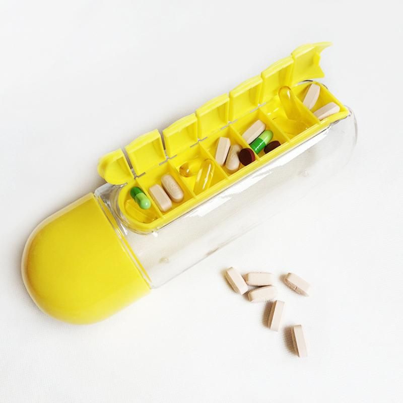 New 600ml Sports Plastic Water Bottle Combine Daily Pill Boxes Organizer
