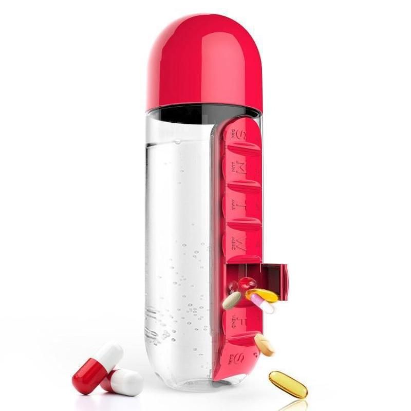 New 600ml Sports Plastic Water Bottle Combine Daily Pill Boxes Organizer