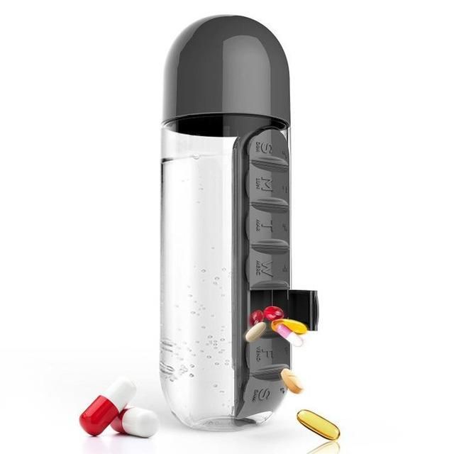 New 600ml Sports Plastic Water Bottle Combine Daily Pill Boxes Organizer