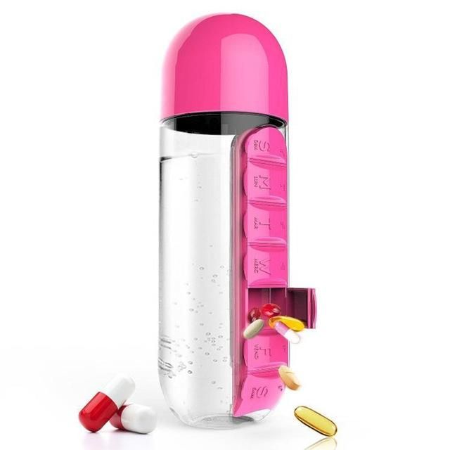 New 600ml Sports Plastic Water Bottle Combine Daily Pill Boxes Organizer