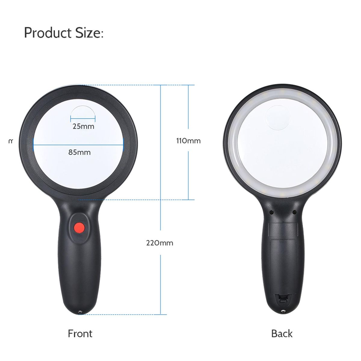 Tomshine DC4.5V 1W 18 LED Handhold Magnifying Lamp 5X/15X Magnifier Glass Light 3 * AAA Battery Powered Operated Portable for  Printing Machinery Carving Gardening Jewelry Identification Collection