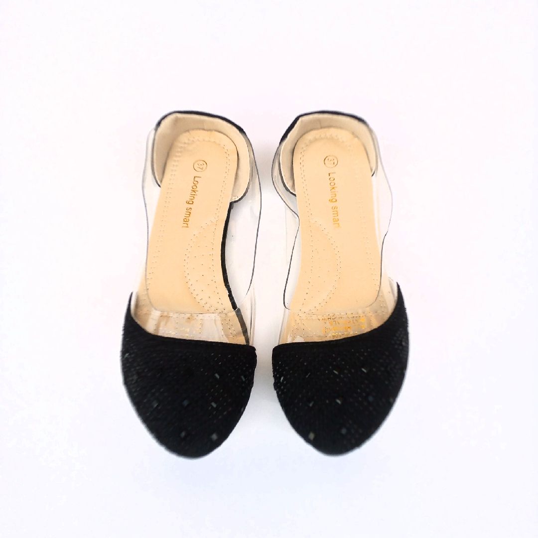 Transparent Black Flat Shoe For Ladies,women