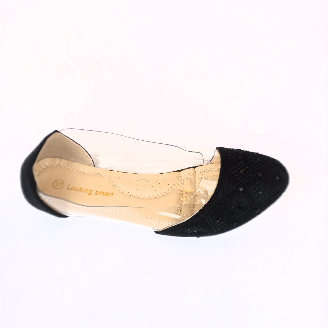 Transparent Black Flat Shoe For Ladies,women
