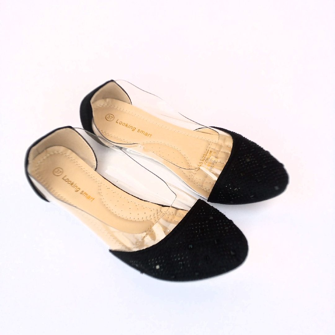 Transparent Black Flat Shoe For Ladies,women