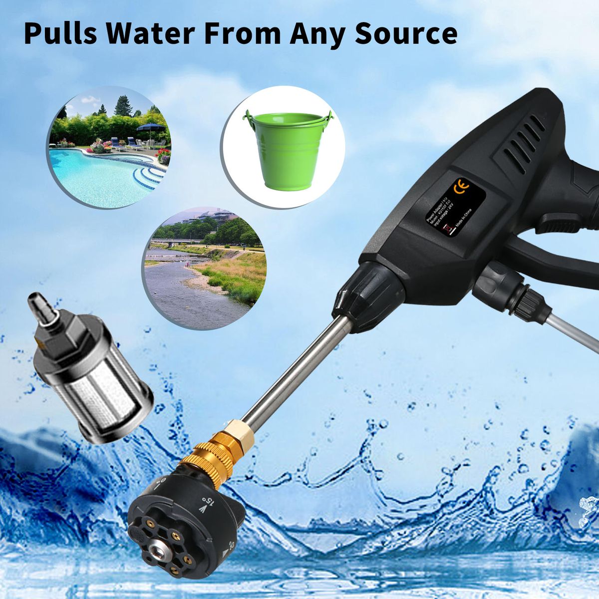6-in 1 Spray Cordless Power Washer 60Bar 300W High Power
