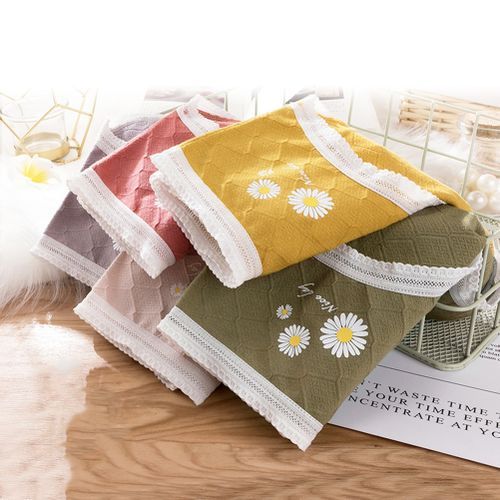 Women Sexy Marguerite Lace Hem Mid Waist Cotton Underwear Briefs-Matcha