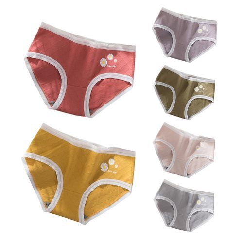 Women Sexy Marguerite Lace Hem Mid Waist Cotton Underwear Briefs-Matcha