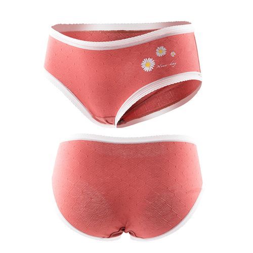 Women Sexy Marguerite Lace Hem Mid Waist Cotton Underwear Briefs-Matcha