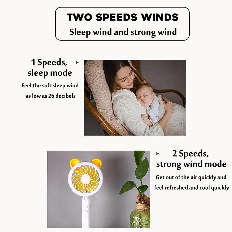 2-in-1 2 Speeds Portable USB Fan With LED Light White