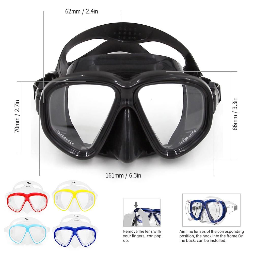 Diving Mask Goggles Swimming Diving Snorkeling Glass Equipment Toughened Tempered Glass