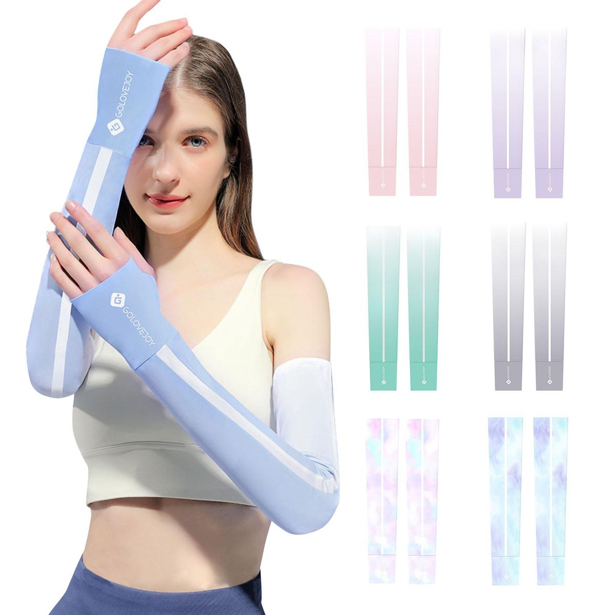 UV Sun Protection Arm Sleeves Cooling Sleeves with Thumb Hole for Driving Cycling Golfing