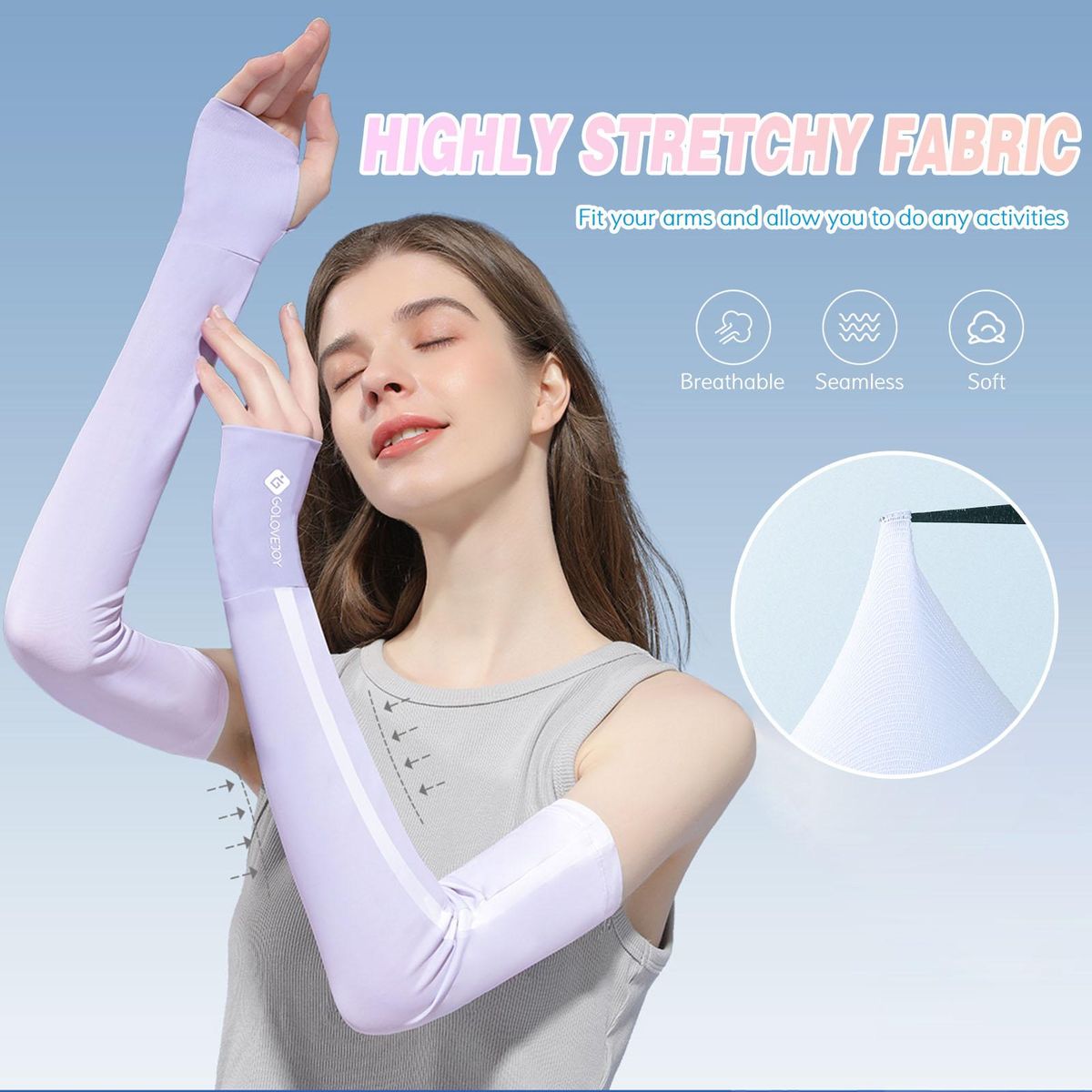 UV Sun Protection Arm Sleeves Cooling Sleeves with Thumb Hole for Driving Cycling Golfing