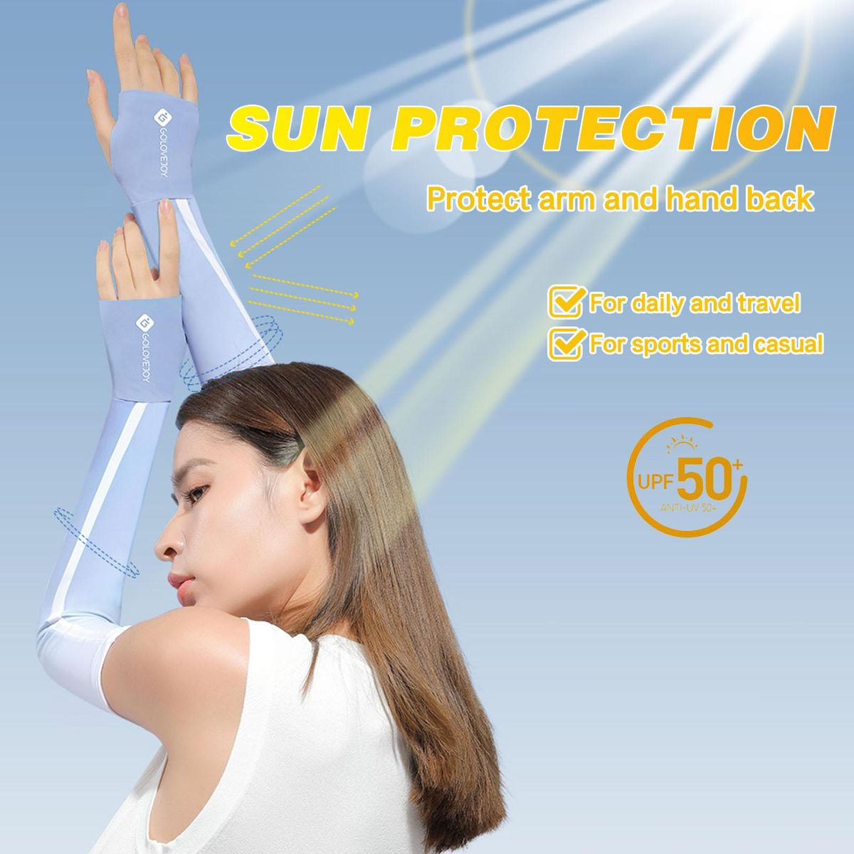 UV Sun Protection Arm Sleeves Cooling Sleeves with Thumb Hole for Driving Cycling Golfing