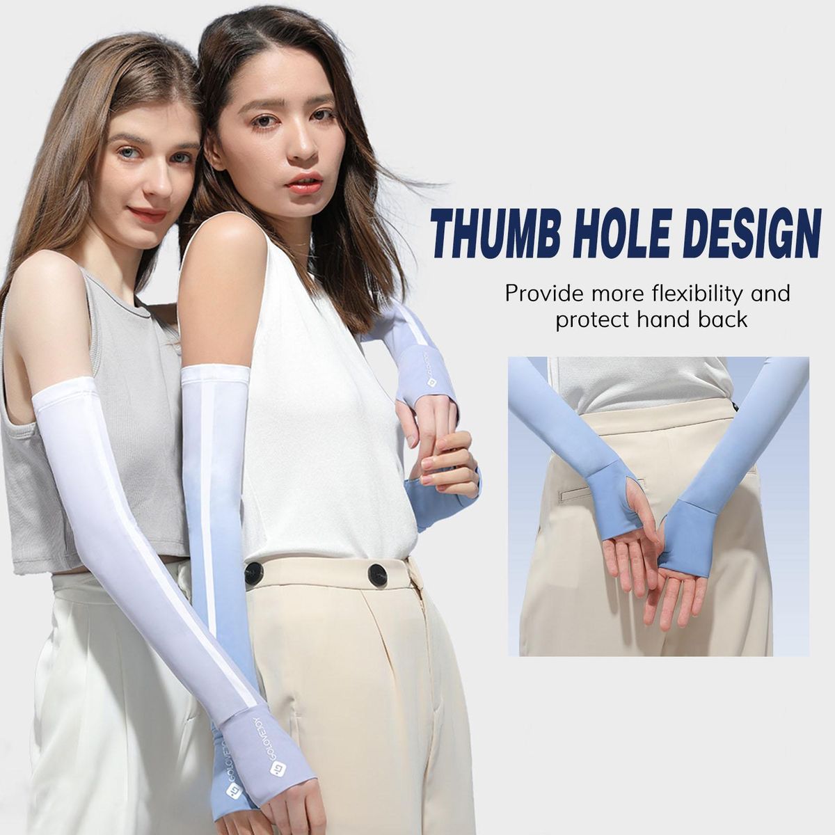 UV Sun Protection Arm Sleeves Cooling Sleeves with Thumb Hole for Driving Cycling Golfing
