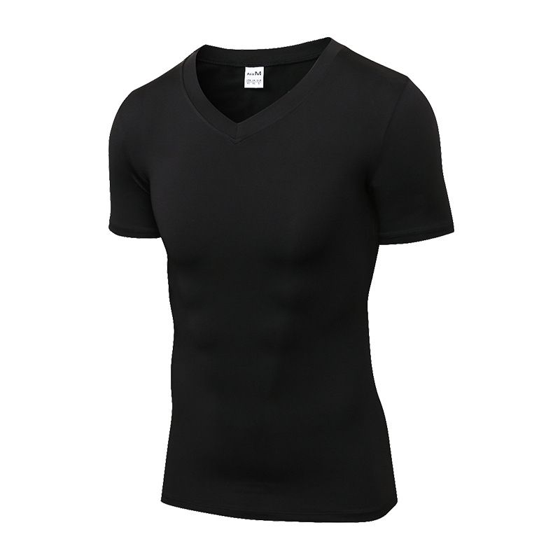 Mens Running T-Shirts,Men Sport Fitness Gym Tops V Neck T-Shirt（Black）