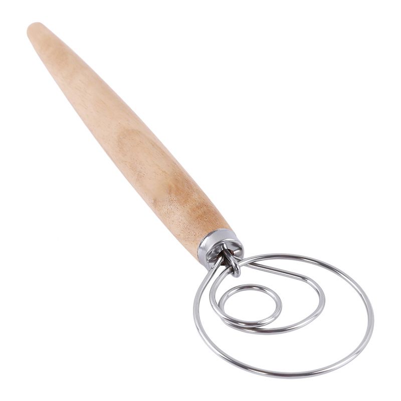 Mixer Whisk DIY Eggs Beater Wood 13 Bakeware Inch 1PC Stainless Oak Steel Bread Dough Blender Dough Handle Tool