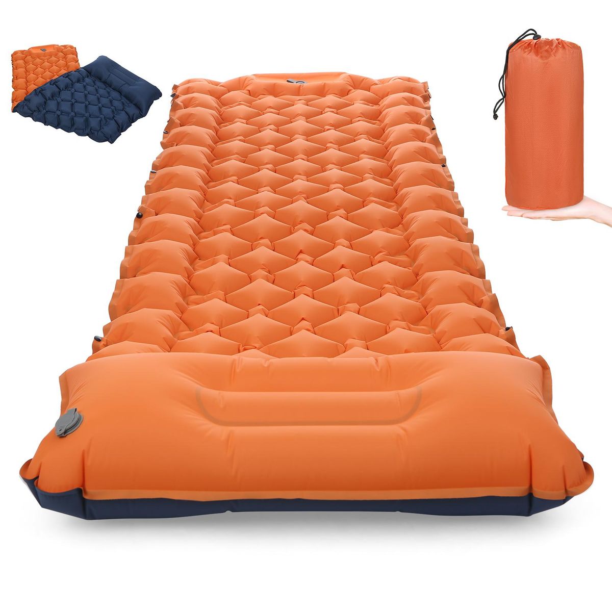 Camping Sleeping Pad with Pillow Built-in Pump Ultralight Inflatable Sleeping Mat Waterproof Camping Air Mattress for Backpacking Hiking Tent Traveling
