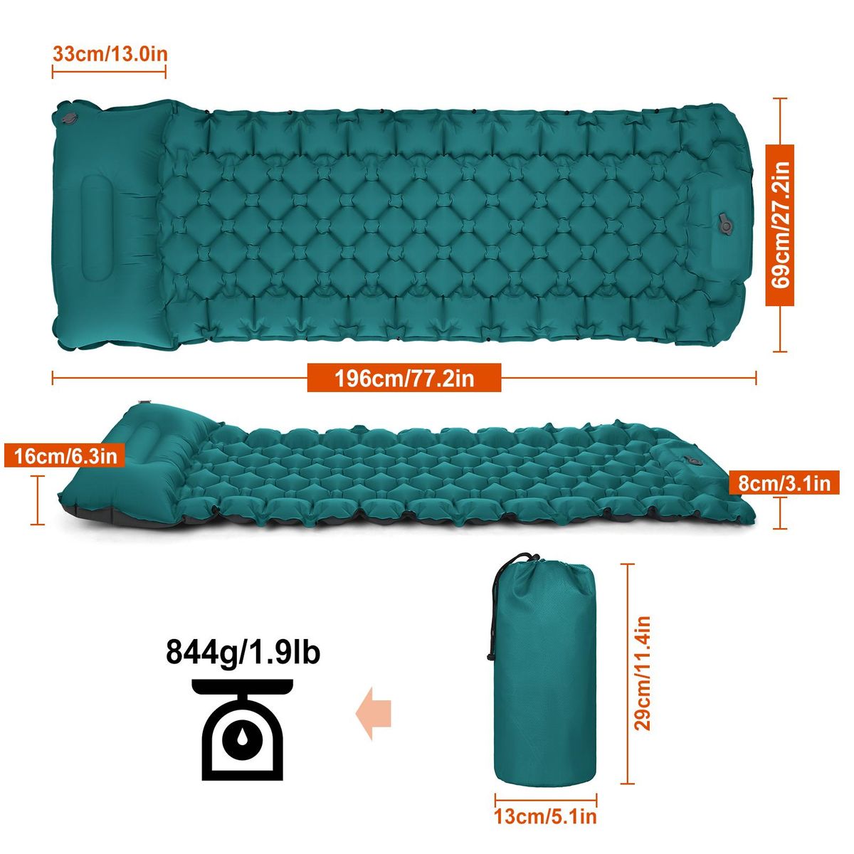 Camping Sleeping Pad with Pillow Built-in Pump Ultralight Inflatable Sleeping Mat Waterproof Camping Air Mattress for Backpacking Hiking Tent Traveling