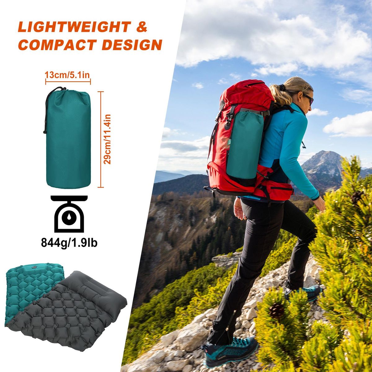 Camping Sleeping Pad with Pillow Built-in Pump Ultralight Inflatable Sleeping Mat Waterproof Camping Air Mattress for Backpacking Hiking Tent Traveling