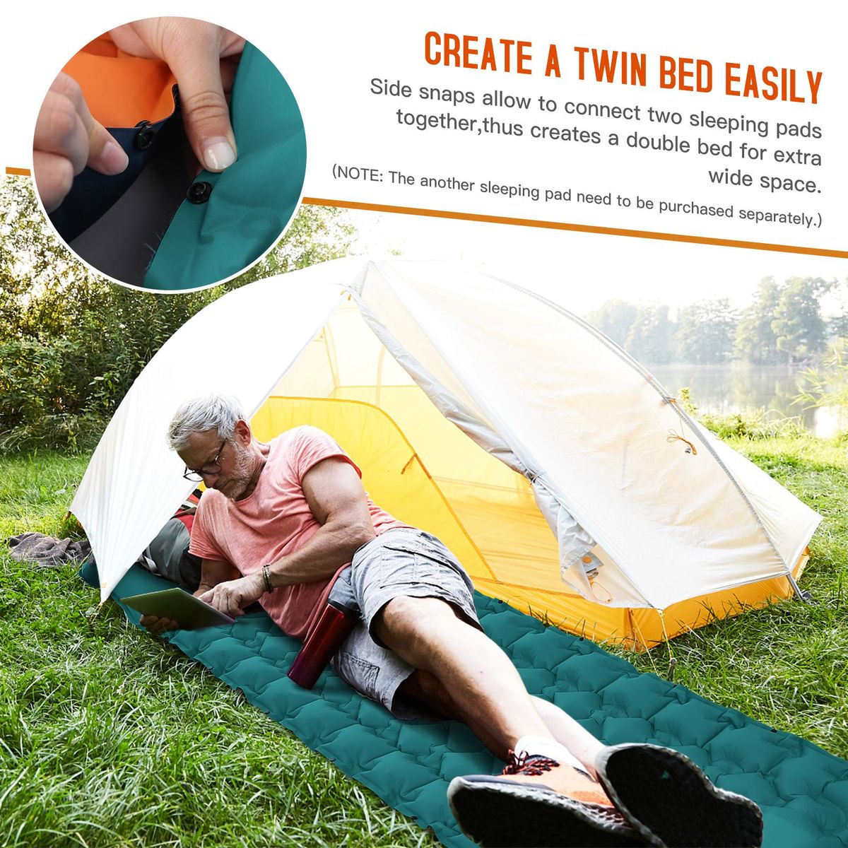 Camping Sleeping Pad with Pillow Built-in Pump Ultralight Inflatable Sleeping Mat Waterproof Camping Air Mattress for Backpacking Hiking Tent Traveling