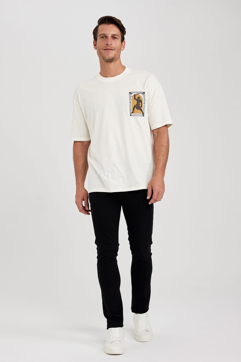Man Collection Oversize Fit Crew Neck Short Sleeve Knitted T-Shirt - Ecru